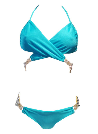 Gina Wrap Top & Skimpy Bottom - Turquoise-1