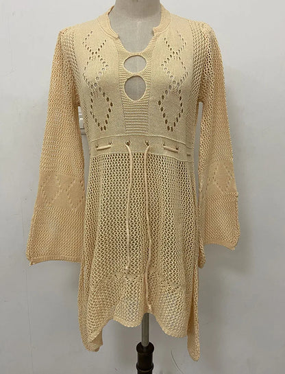 Lightweight mesh knitted tunic beach cover-up dress