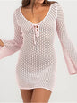Long sleeve crochet knit women’s beach cover-up tunic