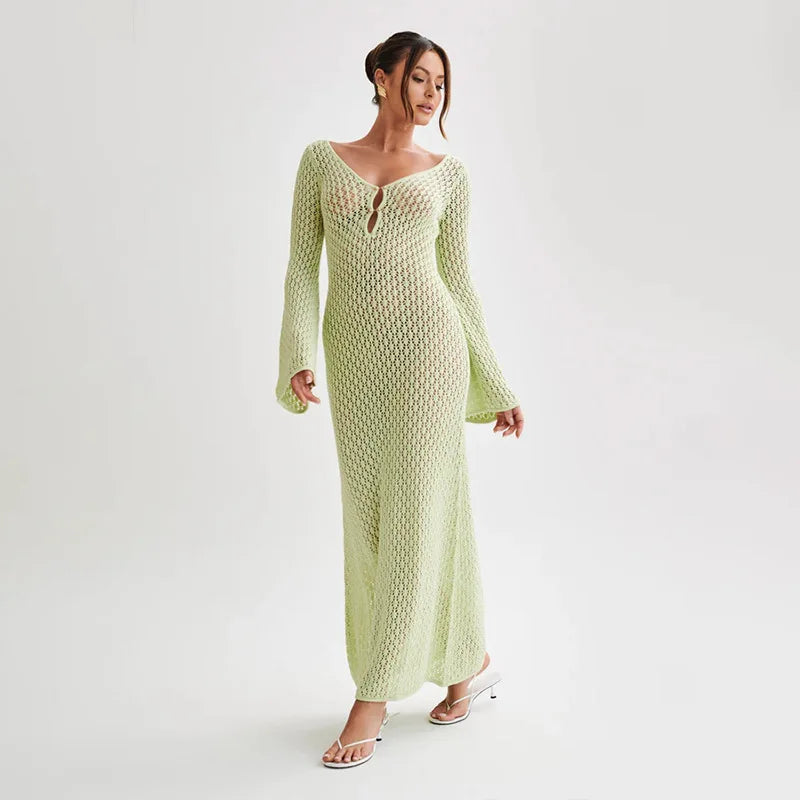 Close-up of hollow-out knit in Women's Lunar Lace Beach Cover-Up