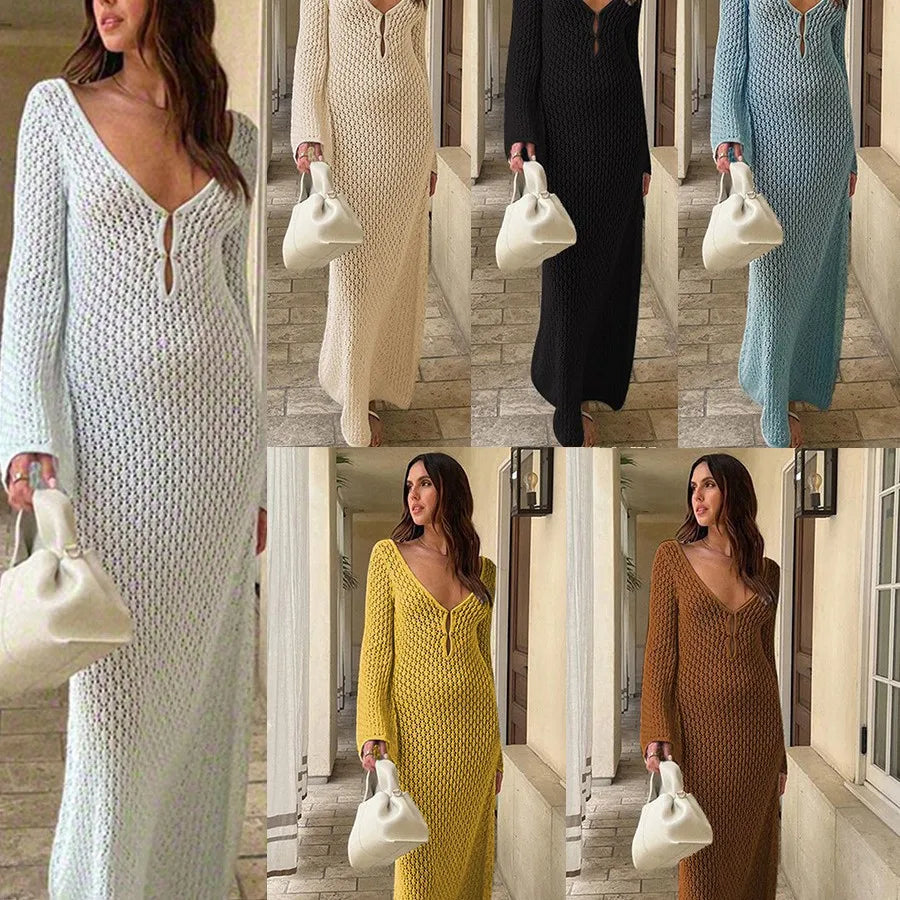Front view of Women's Lunar Lace Long-Sleeve Beach Cover-Up in white knit