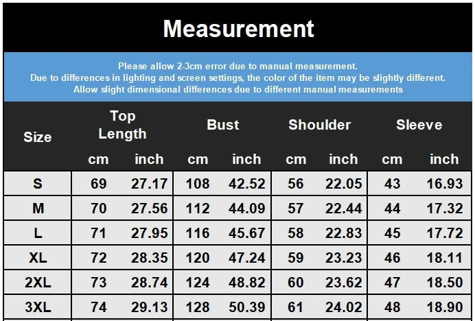 measurement chart for the mesh-glow-sweater