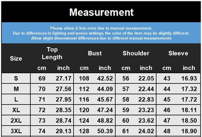 measurement chart for the mesh-glow-sweater