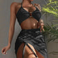 Black four -piece mesh bikini cover up set with skirt and top