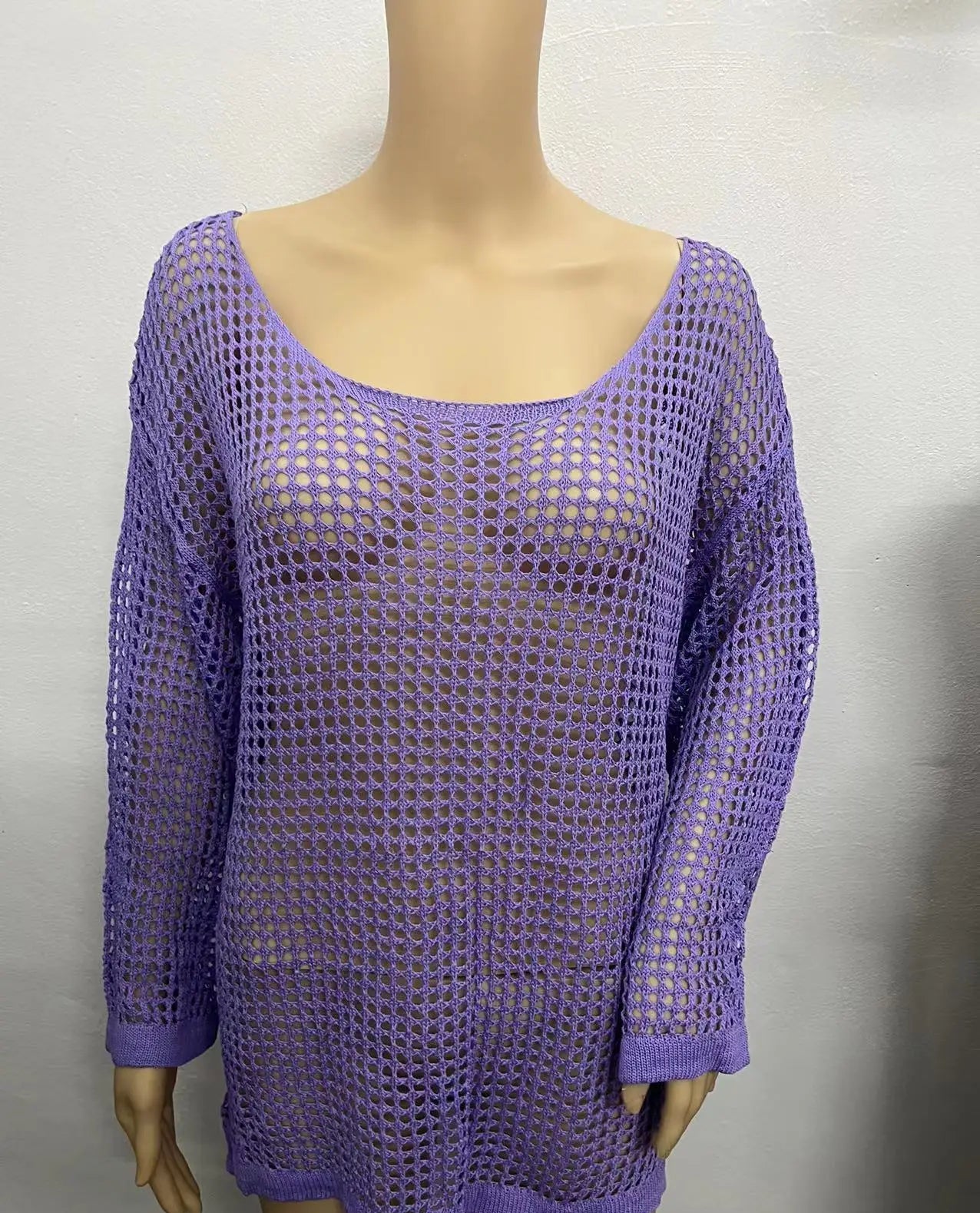 Close-up of hollow-knit detailing in Women's Mesh Glow Beach Sweater