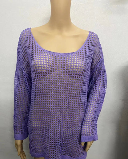Close-up of hollow-knit detailing in Women's Mesh Glow Beach Sweater