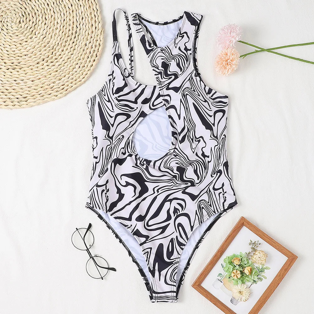 One-piece swimsuit with high waist