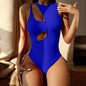 One-Shoulder High-Waist Swimsuit in solid color – front view
