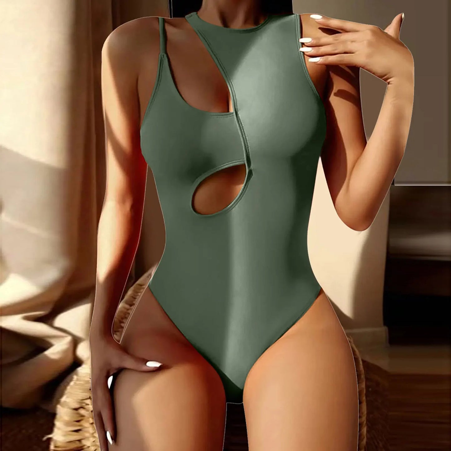 One-Shoulder Swimsuit – high-waisted design, side angle
