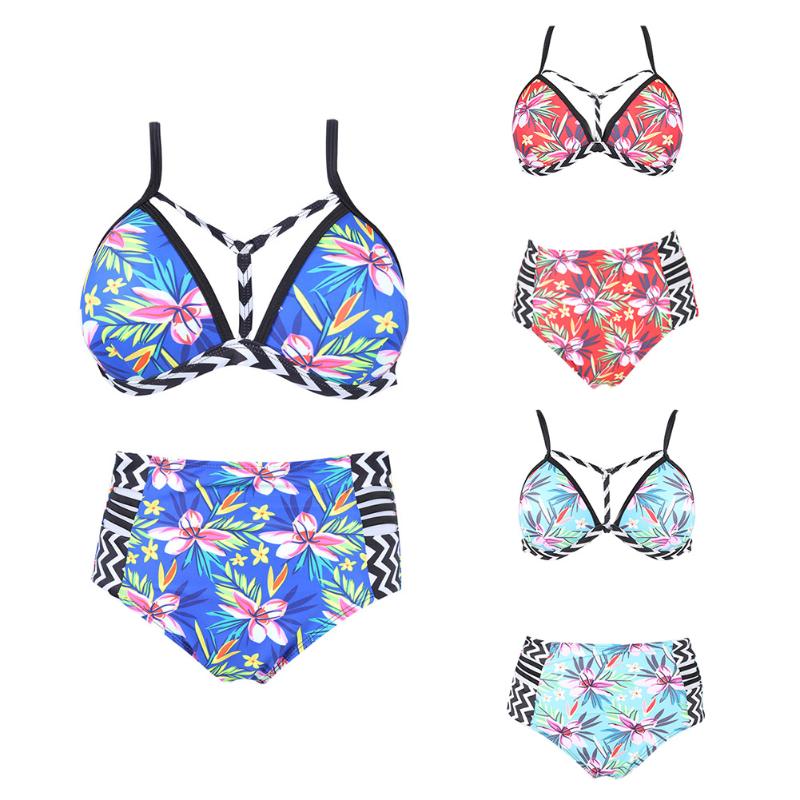 Sexy women swimsuit two-pieces bikini suit Floral Print Push up High Stretch Split Bikini Set High waist Swimwear S-2XL-21