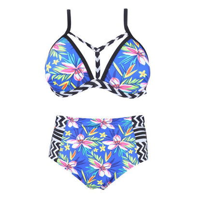 Sexy women swimsuit two-pieces bikini suit Floral Print Push up High Stretch Split Bikini Set High waist Swimwear S-2XL-18