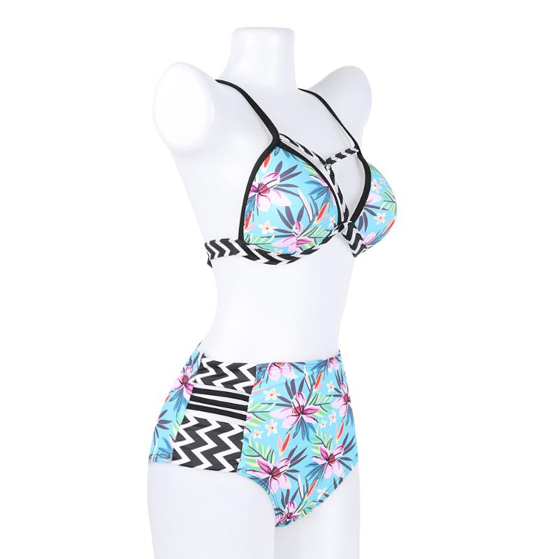 Sexy women swimsuit two-pieces bikini suit Floral Print Push up High Stretch Split Bikini Set High waist Swimwear S-2XL-7