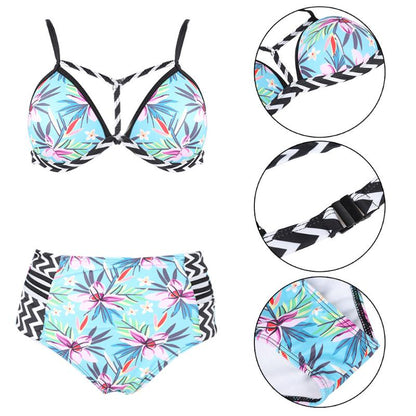 Sexy women swimsuit two-pieces bikini suit Floral Print Push up High Stretch Split Bikini Set High waist Swimwear S-2XL-23