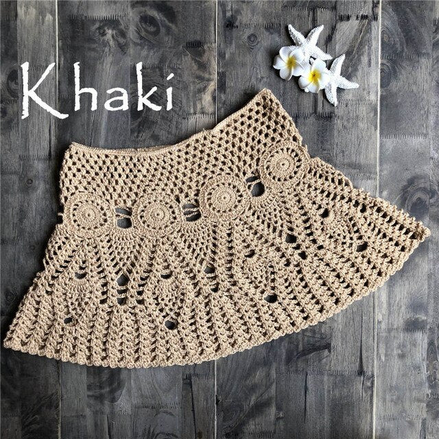 Hand Hook Crochet Bikinis Bottom Handmade Knitted Hollow Out A-line skirt Sexy Swimwear Women-10