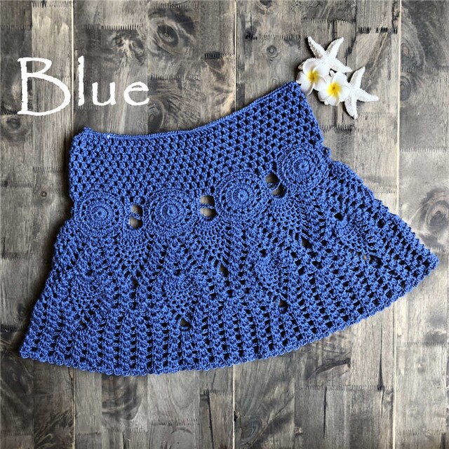 Hand Hook Crochet Bikinis Bottom Handmade Knitted Hollow Out A-line skirt Sexy Swimwear Women-6