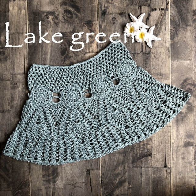 Hand Hook Crochet Bikinis Bottom Handmade Knitted Hollow Out A-line skirt Sexy Swimwear Women-16