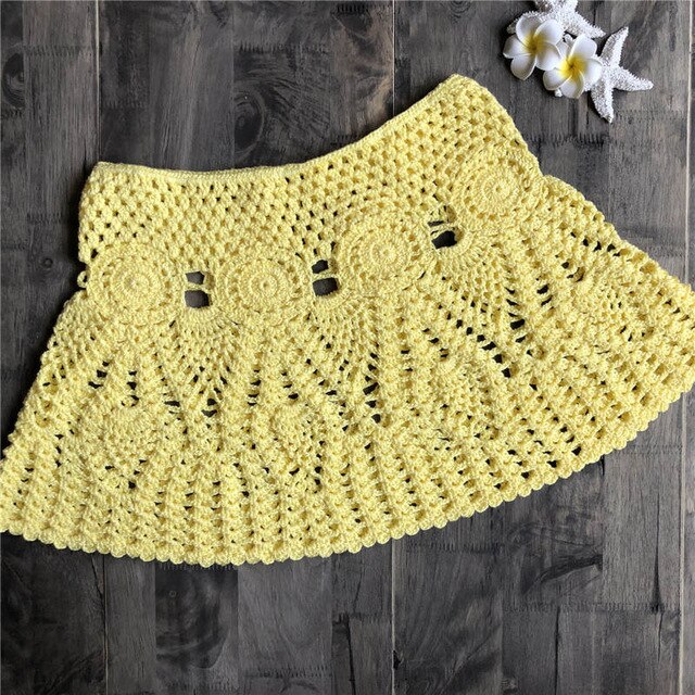 Hand Hook Crochet Bikinis Bottom Handmade Knitted Hollow Out A-line skirt Sexy Swimwear Women-4