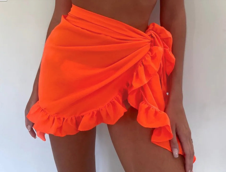 Side-tie view of ruffle bikini cover up skirt               