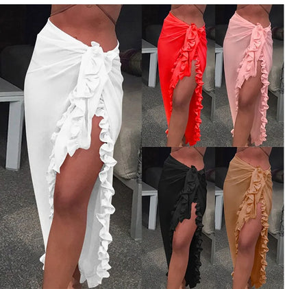 Women’s ruffle sarong wrap skirt beach bikini cover-up