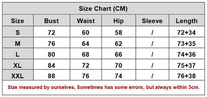 size chart for the Women's Sunset Siren Swimwear Set with ruched mini skirt