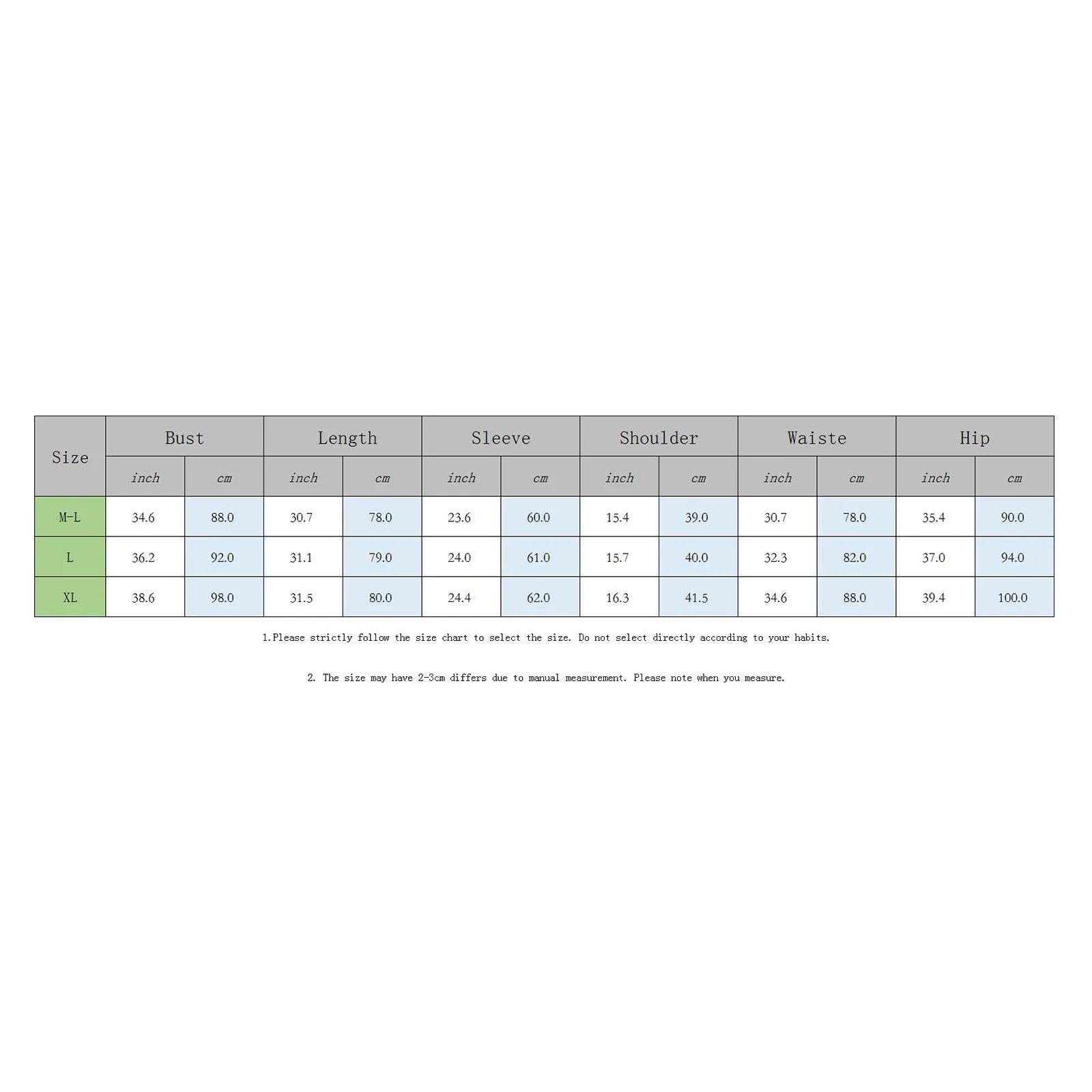 size chart for the boho-tie-knit-coverup