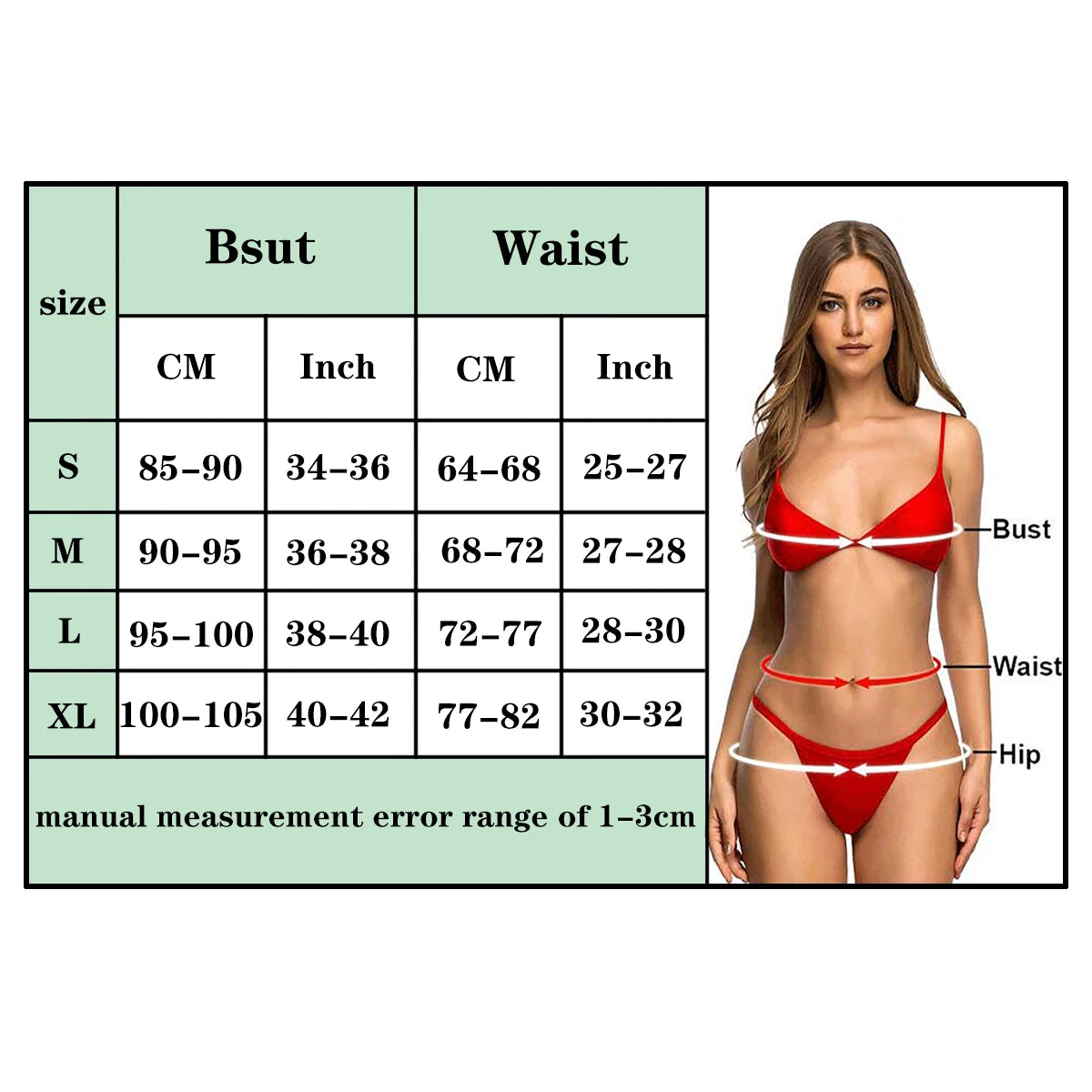 size chart shows the leaf print bikini set with triangle top and low-rise bottoms