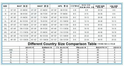 the size chart for the Supportive bikini top