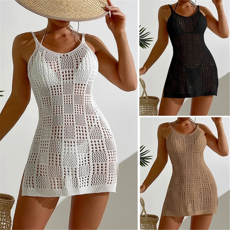 Sleeveless crochet beach dress women’s swimsuit cover-up all colors 