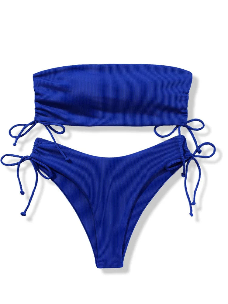 Front view of solid push-up Brazilian bikini with cheeky cut bottoms blue 