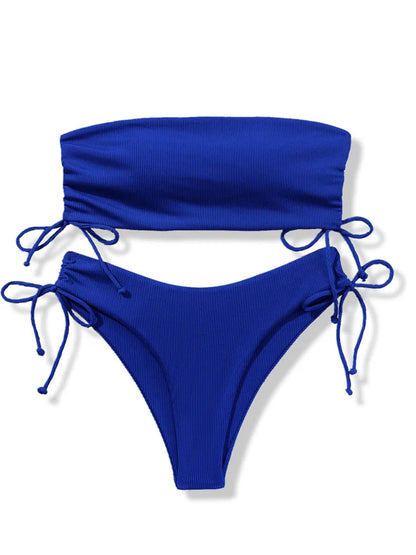 Front view of solid push-up Brazilian bikini with cheeky cut bottoms blue 