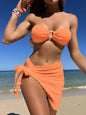 Front view of strapless bandeau bikini  coral style 