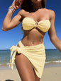 Front view of strapless bandeau bikini  light yellow  style 