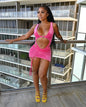 Model wearing Women's Sunset Siren Swimwear Set on a shopping mall 