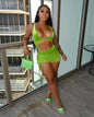 Women's Sunset Siren Swimwear Set with ruched mini skirt  green 