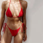 Tidal Glow red Bikini Set styled with a sheer cover-up for beach elegance
