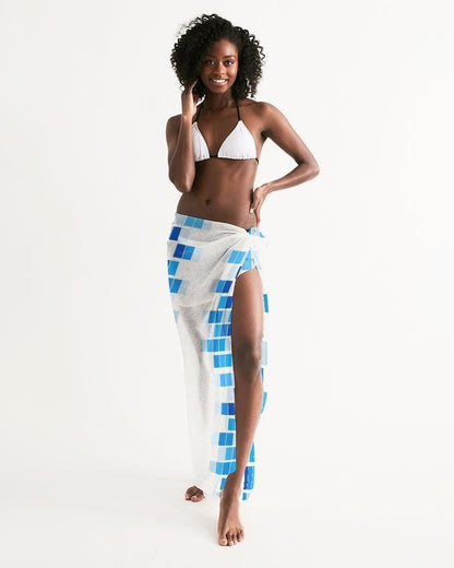 Sheer Mosaic Squares Blue And White Swimsuit Cover Up-3