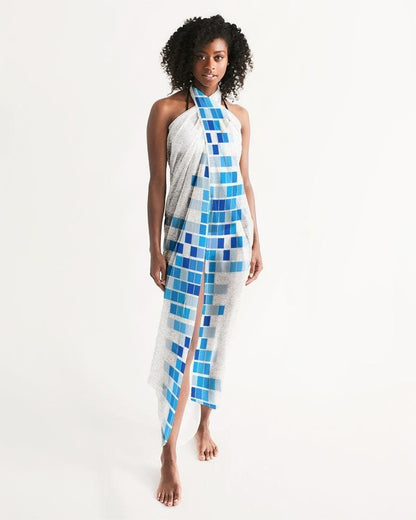 Sheer Mosaic Squares Blue And White Swimsuit Cover Up-0