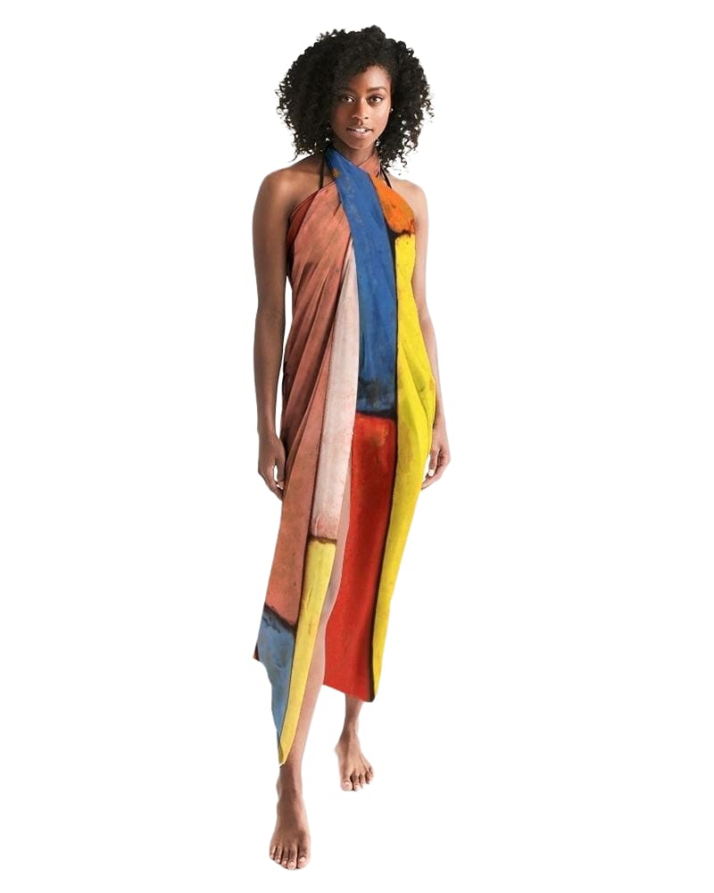 Sheer Sarong Swimsuit Cover Up Wrap / Block Multicolor-0