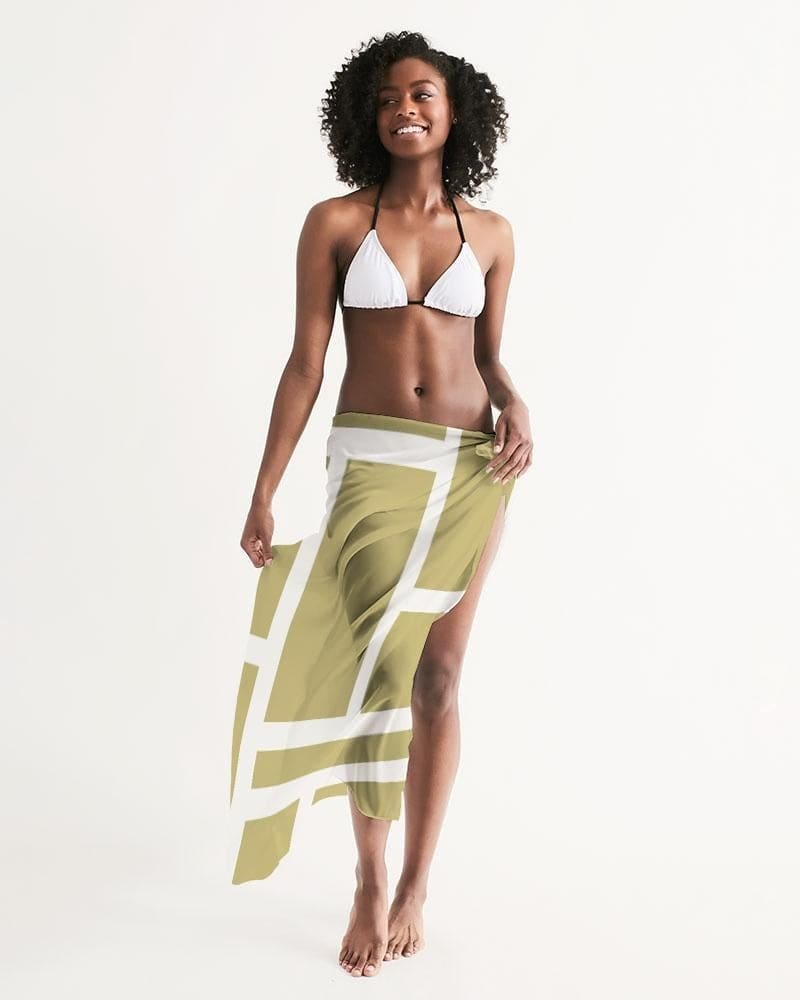 Sheer Sarong Swimsuit Cover Up Wrap / Geometric Beige And White-2