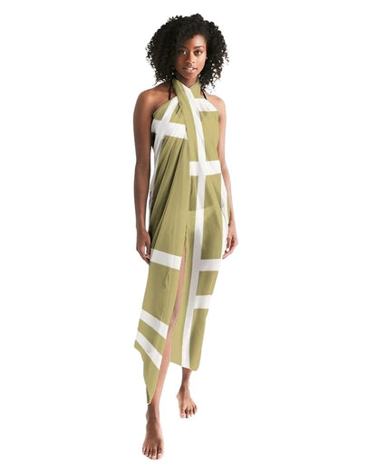 Sheer Sarong Swimsuit Cover Up Wrap / Geometric Beige And White-0