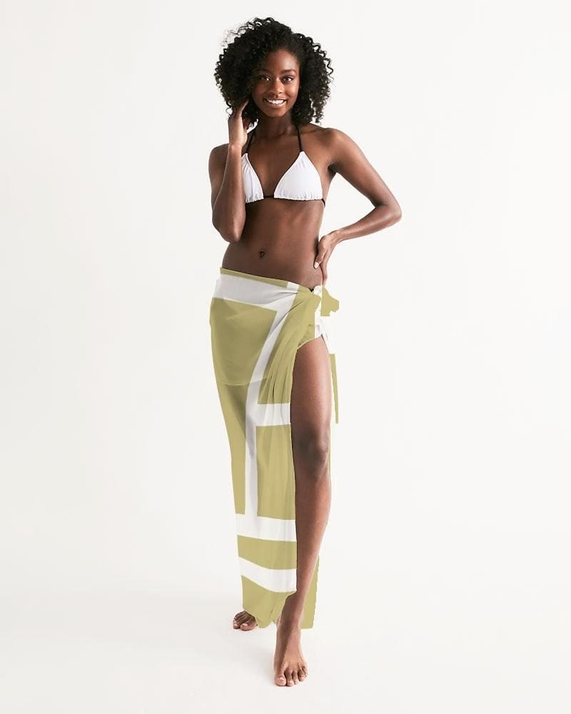 Sheer Sarong Swimsuit Cover Up Wrap / Geometric Beige And White-3