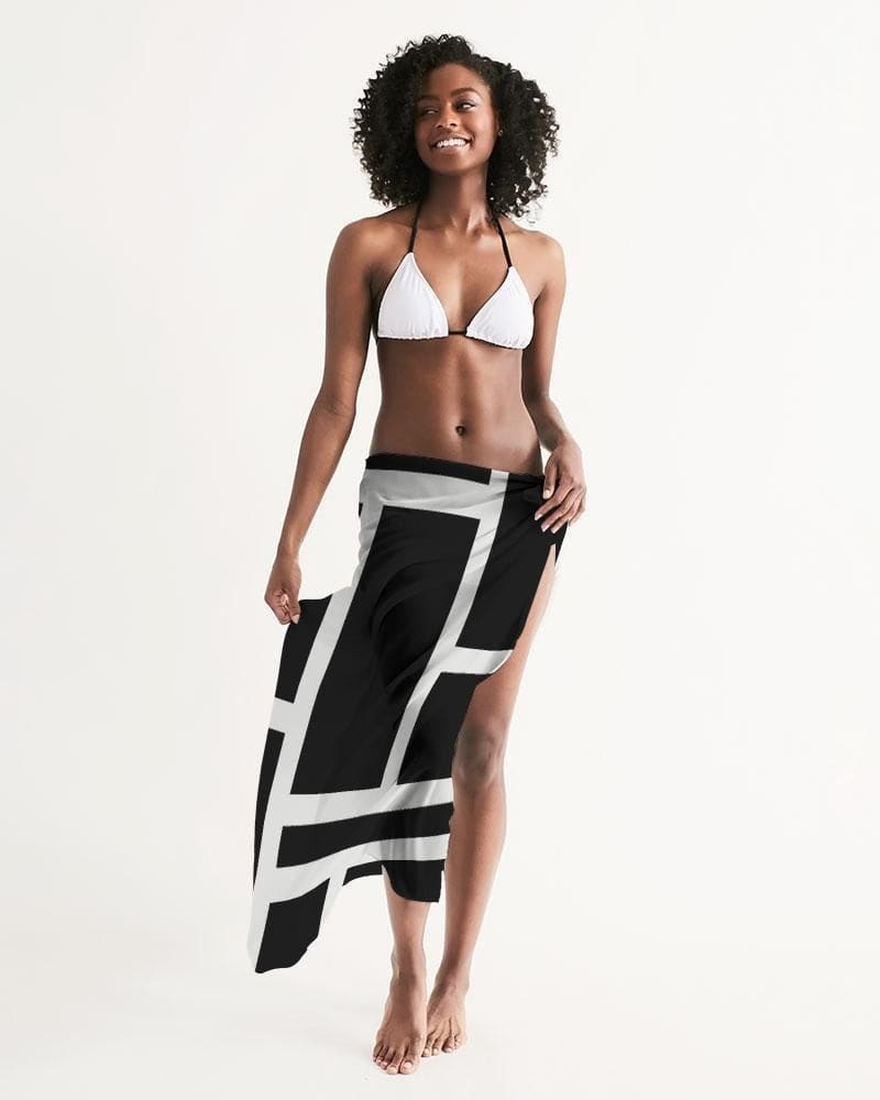 Sheer Sarong Swimsuit Cover Up Wrap / Geometric Black And White-2