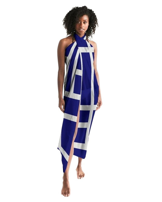 Sheer Sarong Swimsuit Cover Up Wrap / Geometric Dark Blue And White-0