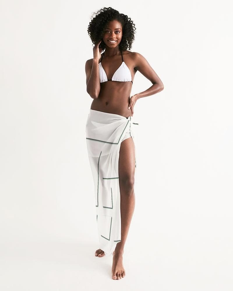 Sheer Sarong Swimsuit Cover Up Wrap / Geometric White And Gray-3