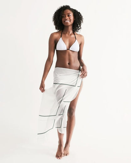 Sheer Sarong Swimsuit Cover Up Wrap / Geometric White And Gray-2