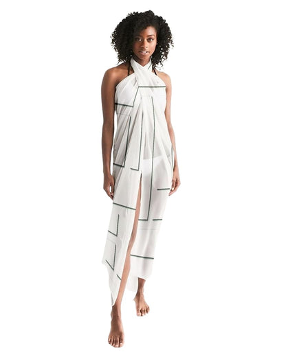 Sheer Sarong Swimsuit Cover Up Wrap / Geometric White And Gray-0