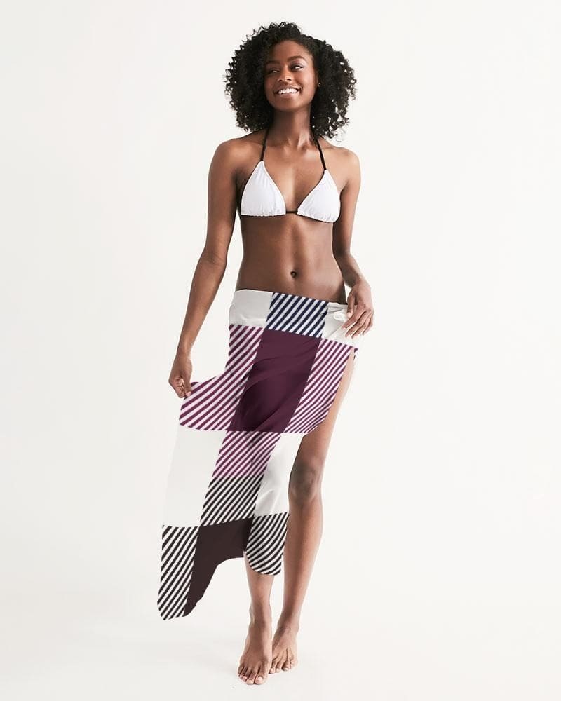 Sheer Sarong Swimsuit Cover Up Wrap / White Grid-2