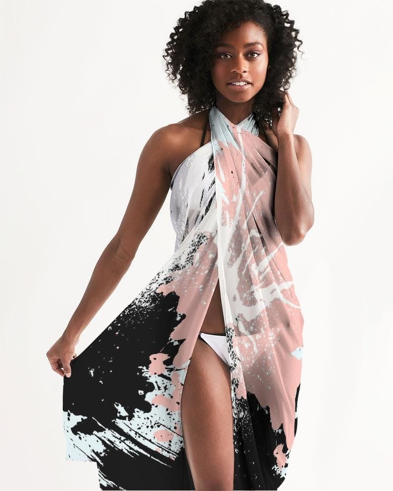 Sheer Swimsuit Cover Up Abstract Print Pastels-1