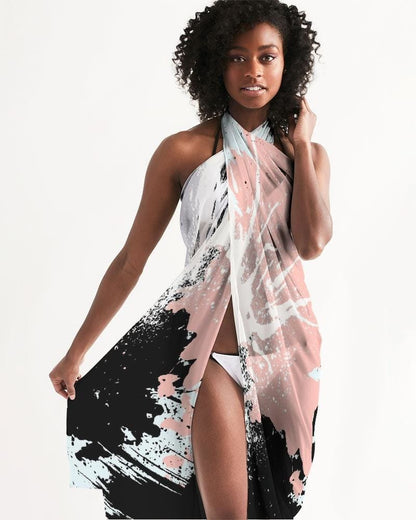 Sheer Swimsuit Cover Up Abstract Print Pastels-1