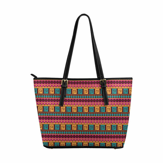 Large Leather Tote Shoulder Bag - Bohemian Multicolor Illustration-0